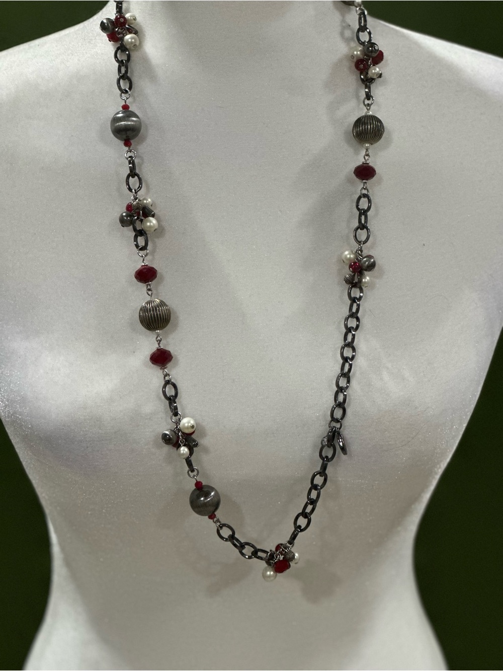 Black grey red beaded necklace